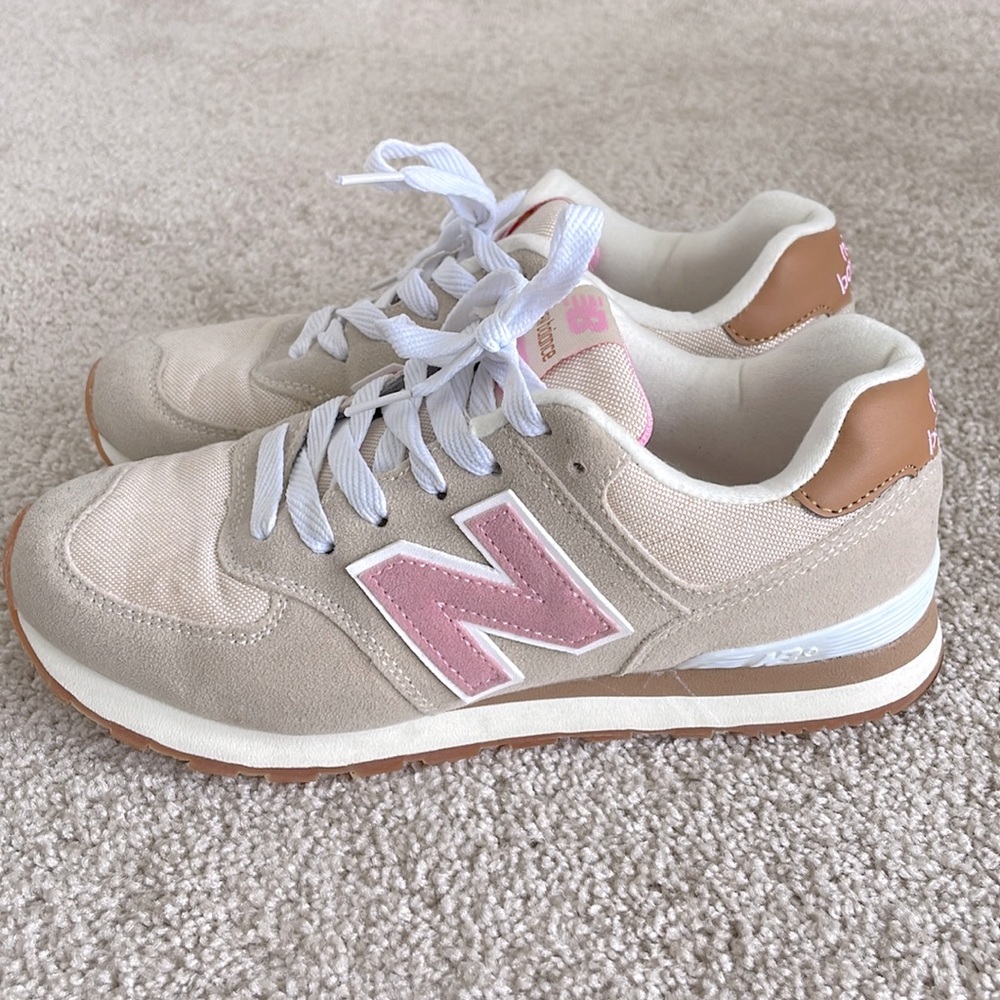 New Balance 574, size 6.5, beige and pink, barely worn